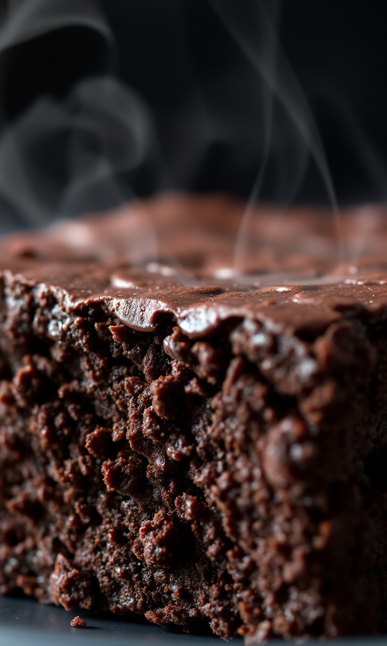 Fatias de brownie com topo craquelado e interior brilhante