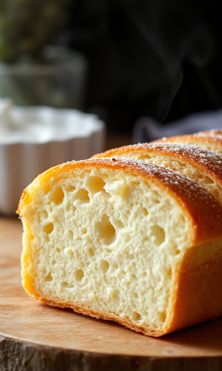 Pão de maisena fatiado em uma mesa de café da manhã
