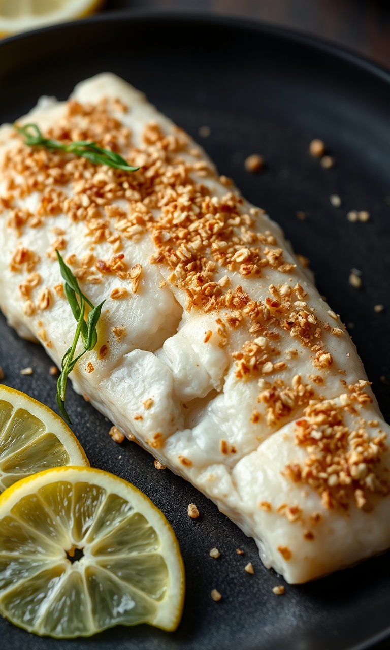 Filé de peixe com crosta dourada e limão