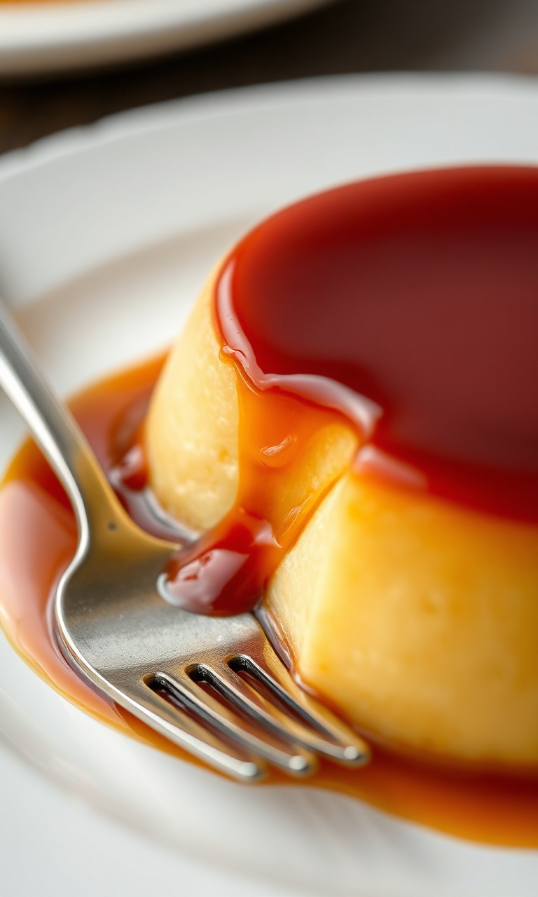 Pudim de leite condensado perfeito, lisinho e sem furinhos, coberto por uma calda escura e brilhante.