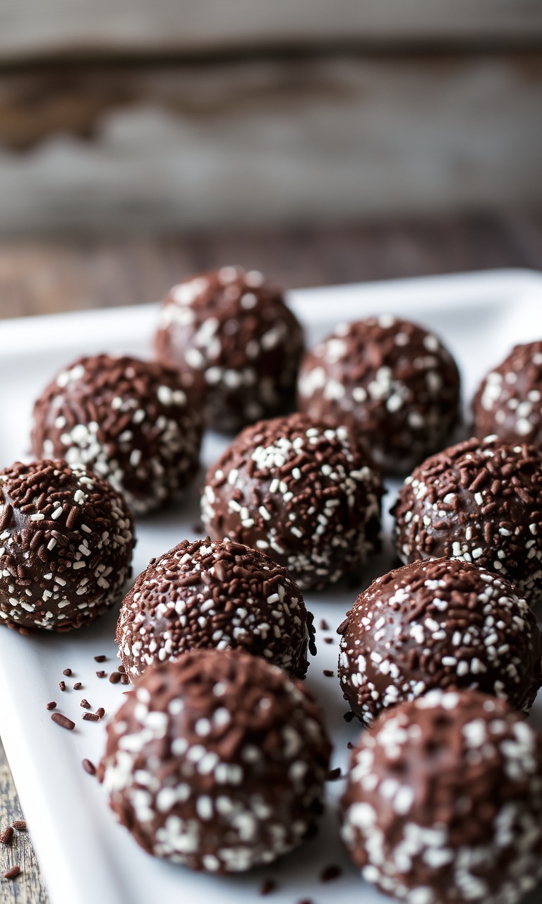 Bandeja com brigadeiros perfeitamente padronizados enrolados em granulado