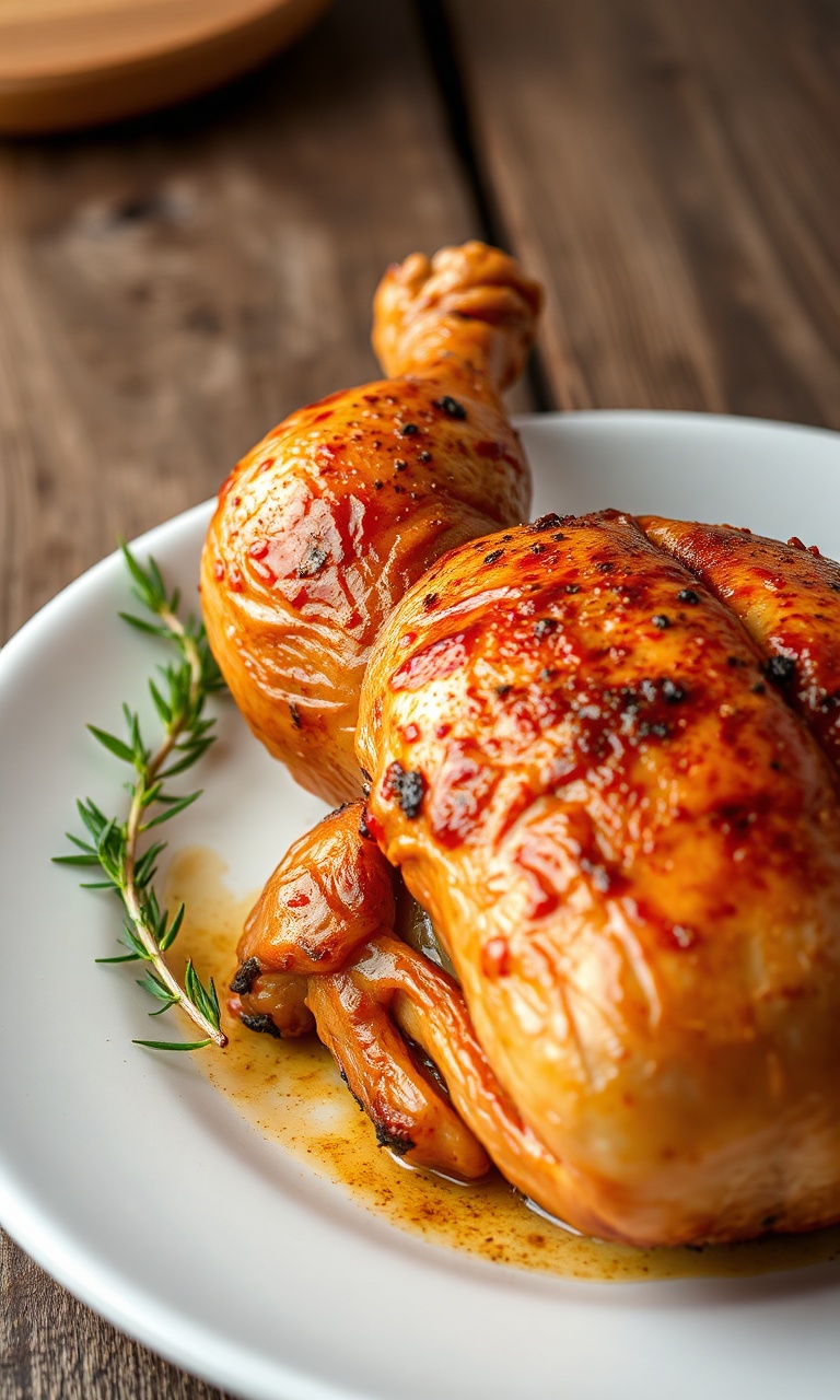 Frango dourado e suculento recuperado do excesso de sal, servido de forma apetitosa.