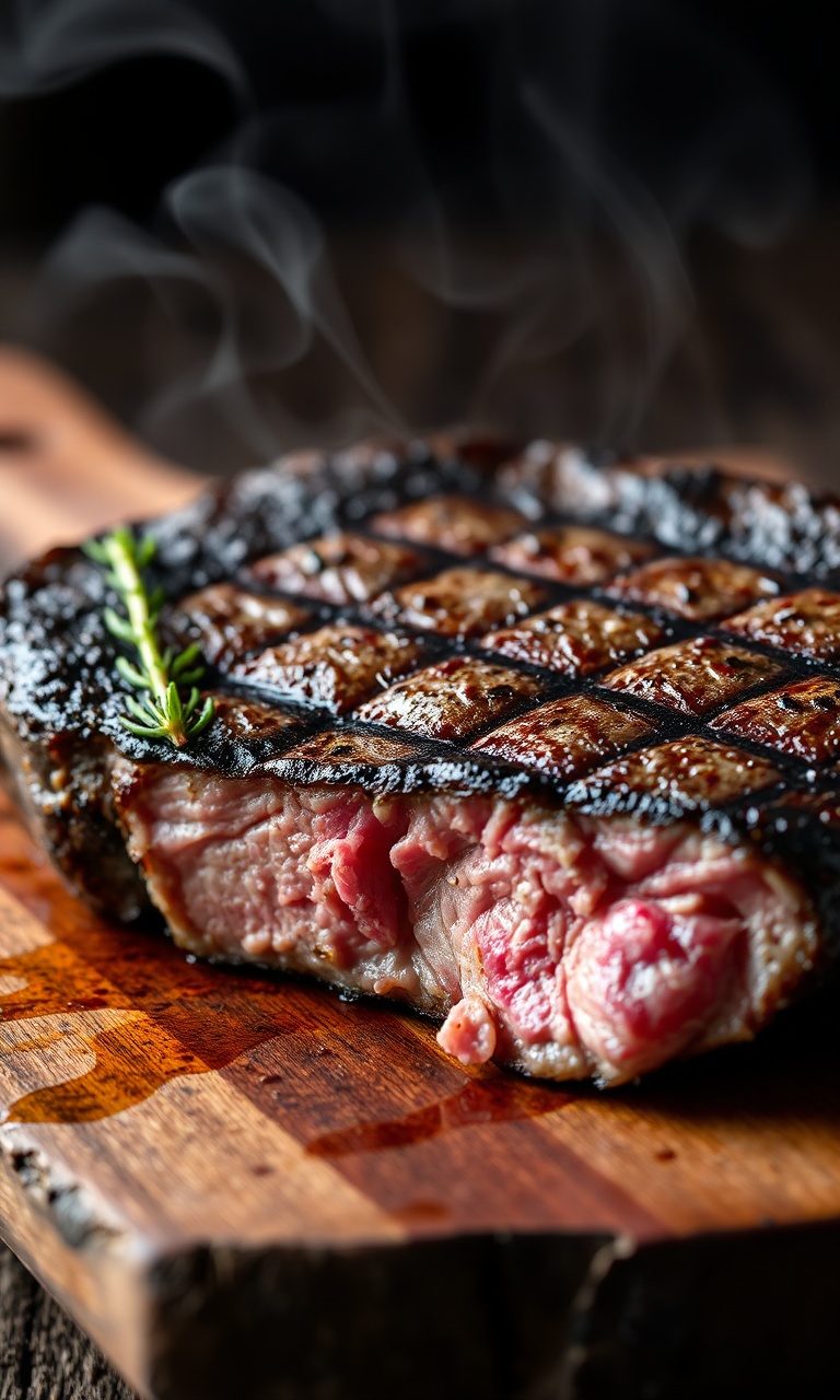 Bife de shoulder de churrasco com crosta escura e interior suculento