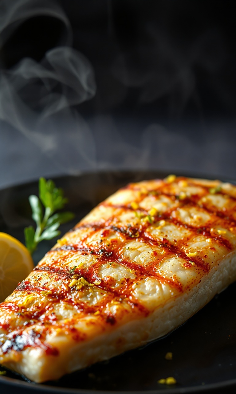 Filé de peixe dourado e suculento com raspas de limão