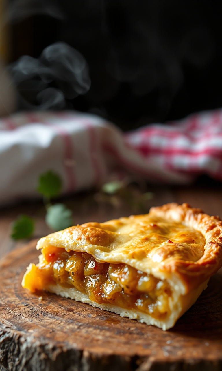 Torta salgada dourada com massa alta e fofinha
