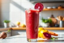 Um suco vibrante e refrescante, perfeito para preparar a pele para o sol.