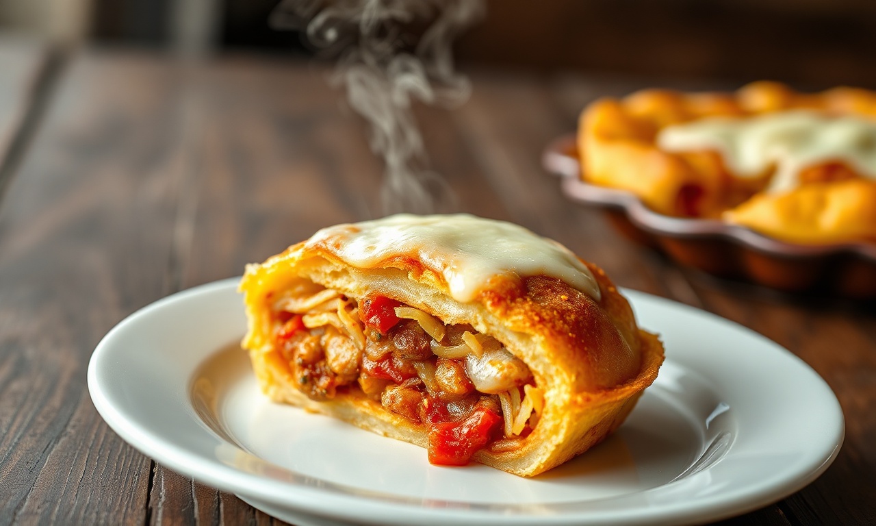 Torta De Cachorro-Quente Fácil Com Batata Palha Crocante 3 Torta dourada e crocante por fora, com recheio cremoso de salsicha e queijo gratinado borbulhante, fatiada e pronta para servir.