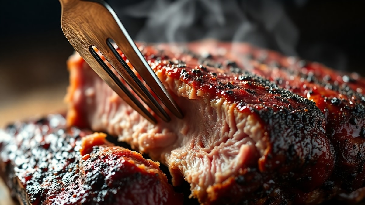 Close-up da textura da carne macia e da casca crocante