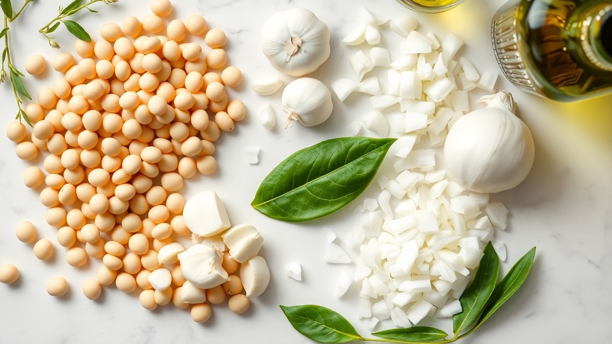 Feijão Do Dia A Dia: Receita Simples Para Um Caldo Cremoso 4 Vista de cima dos ingredientes organizados para o preparo