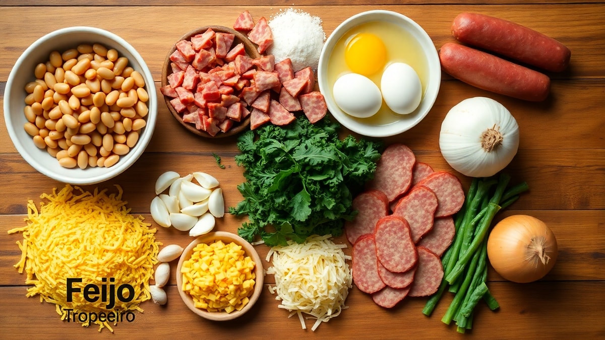 Vista de cima dos ingredientes organizados em potes