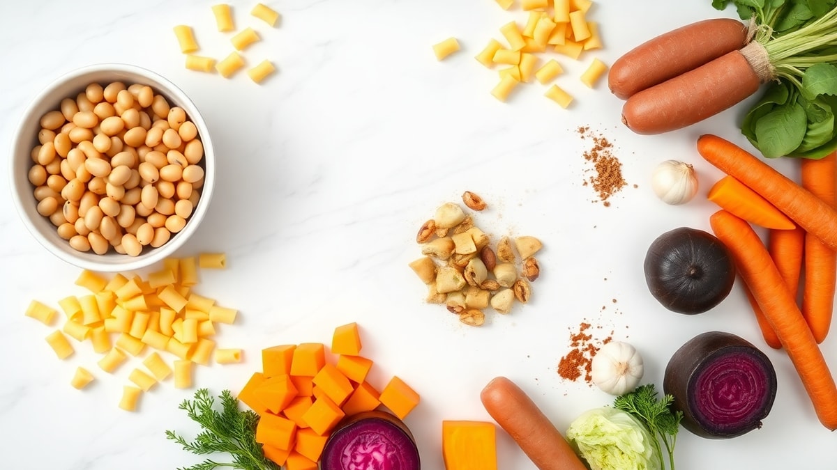 Vista de cima dos ingredientes organizados