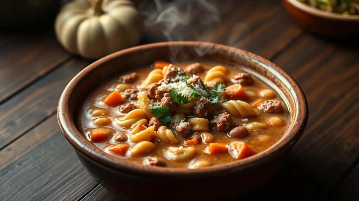 Tigela generosa de sopa de feijão encorpada com legumes coloridos e queijo