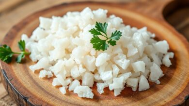Lascas de bacalhau hidratadas e limpas prontas para o cozimento