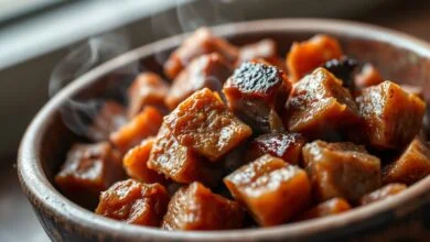 Cubos de carne-seca perfeitamente dessalgados e prontos para o consumo