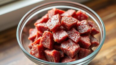 Cubos de carne seca limpos e prontos para o cozimento