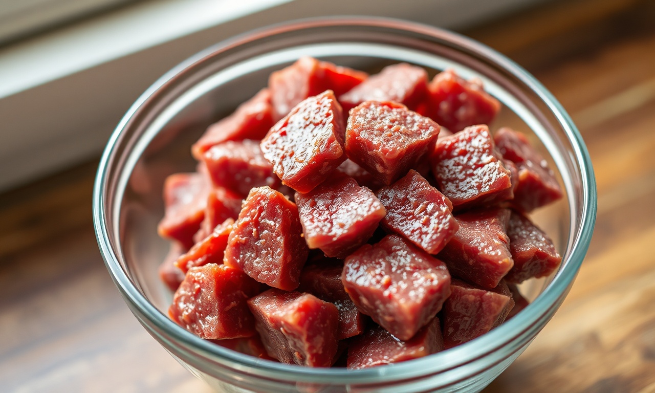 Cubos de carne seca limpos e prontos para o cozimento