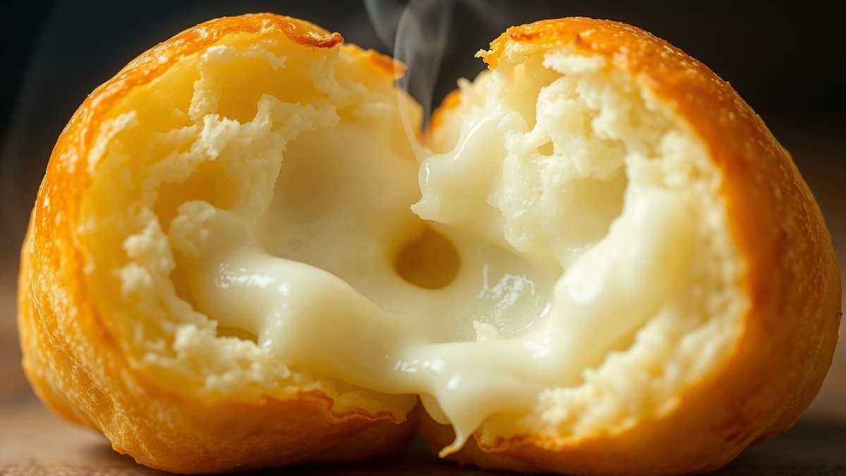Pão De Queijo De Liquidificador: Receita Fácil E Fofinha 5 Close-up da textura interna do pão de queijo