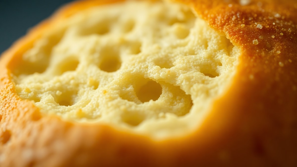 Pão De Queijo Com Ovo: Receita Tradicional Fofinha E Fácil 5 Close-up da textura externa e interna do pão de queijo