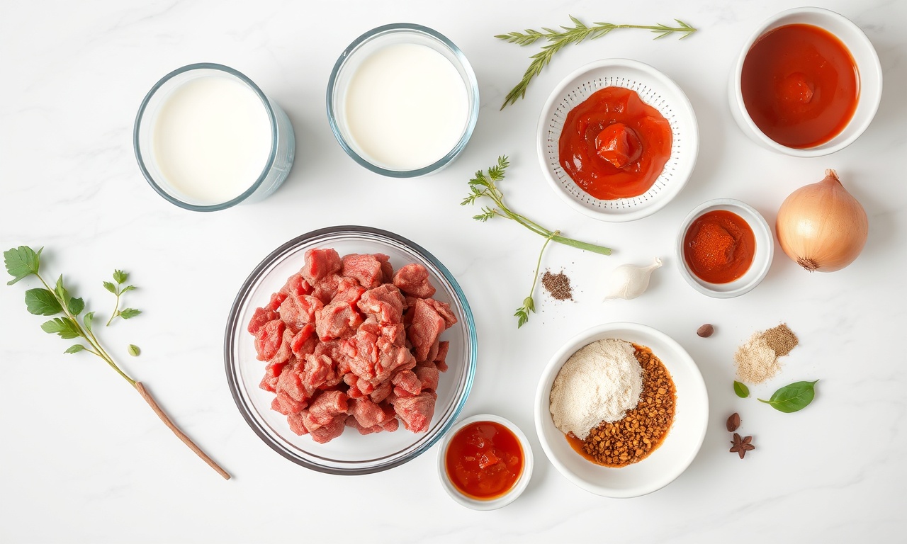 Vista de cima dos ingredientes organizados na bancada