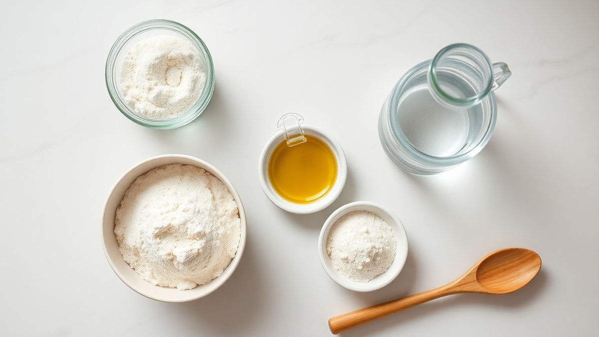 Pão Caseiro Macio: Receita Infalível Que Não Esfarela 4 Vista de cima dos ingredientes organizados para a massa
