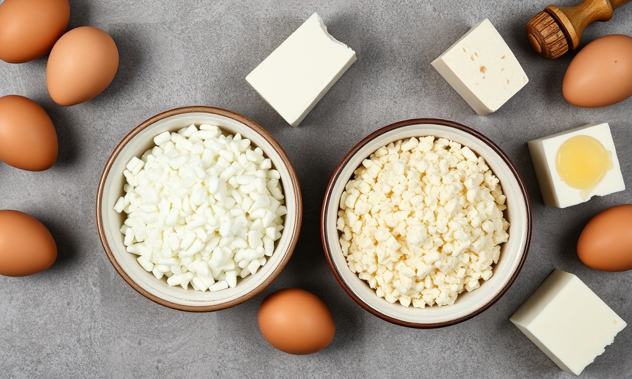 Vista de cima comparando o polvilho doce e o polvilho azedo em tigelas