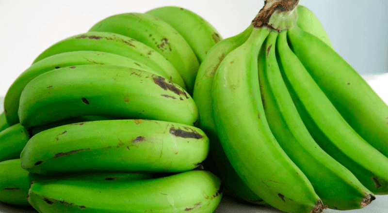 Bananas verdes cozidas e descascadas em uma panela, representando o resultado final do cozimento e o tema principal do artigo.