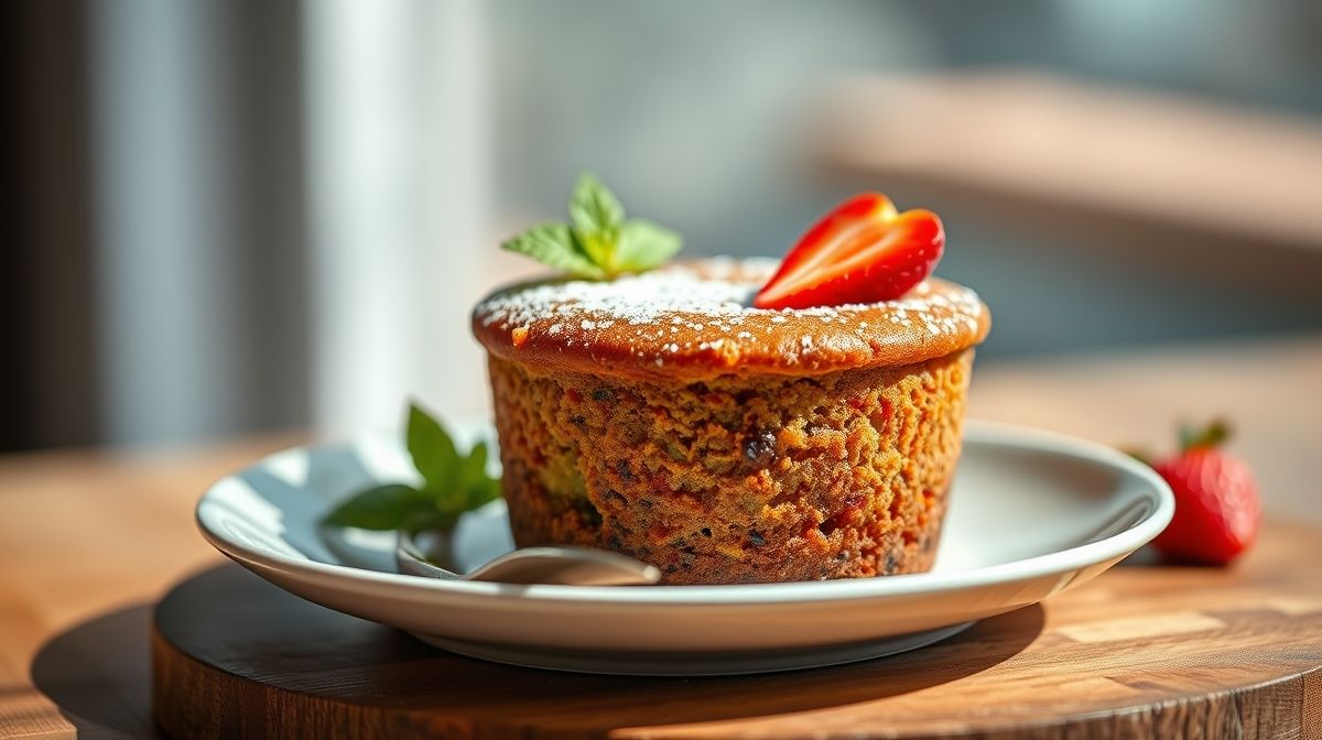 Bolo de caneca saudável sem açúcar pronto, fofo e apetitoso servido na própria caneca