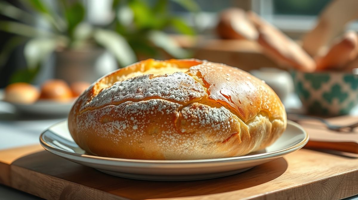 Pãozinho de leite em pó fit pronto, dourado e macio, servido em um prato, com aparência saudável e apetitoso
