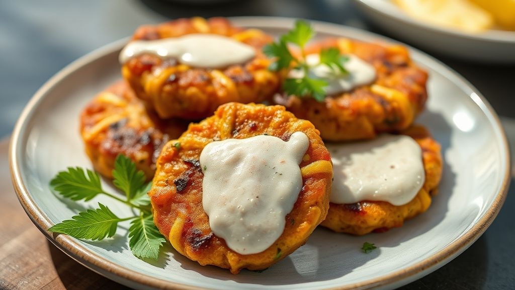 Prato com bolinhos de chuva dourados, polvilhados com canela e adoçante, servidos em tigela aconchegante