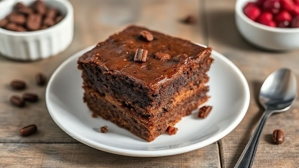 Brownie de caneca pronto, úmido e chocolatudo, servido quente com cobertura cremosa e apetitoso.