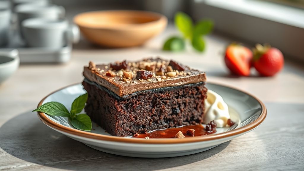 Brownie de Nescau de liquidificador servido em quadradinhos, com casquinha brilhante e interior úmido.