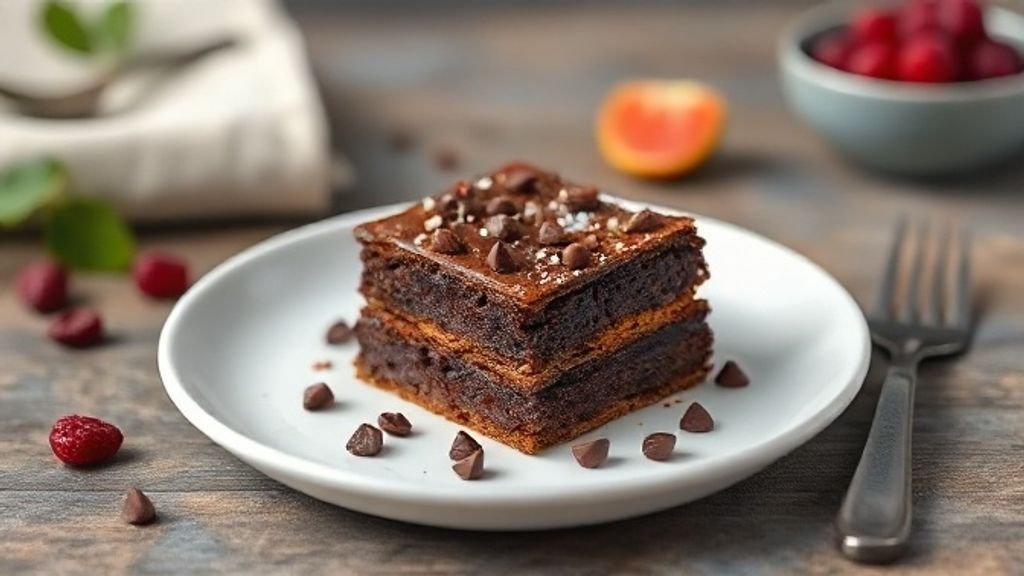 Pedaços de brownie de Nescau simples em um prato, com casquinha crocante e interior macio, apetitosos e bem apresentados