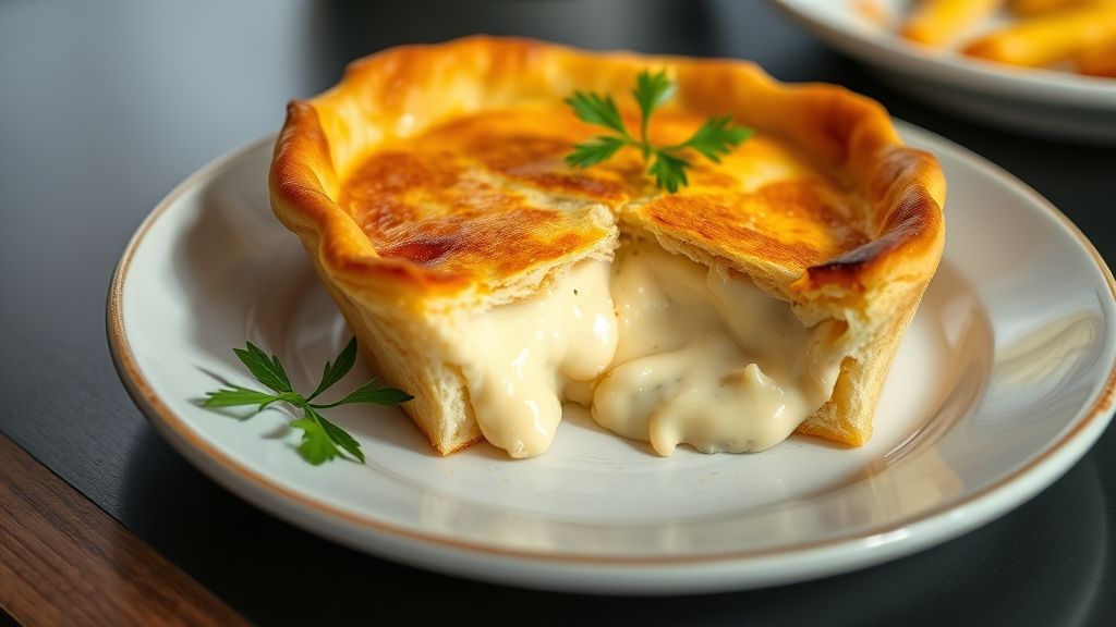Empadinha de queijo dourada, crocante por fora e cremosa por dentro, servida em forminha elegante
