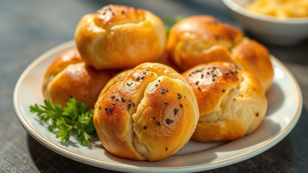 Pães dourados e crocantes servidos em uma cesta após serem descongelados na airfryer