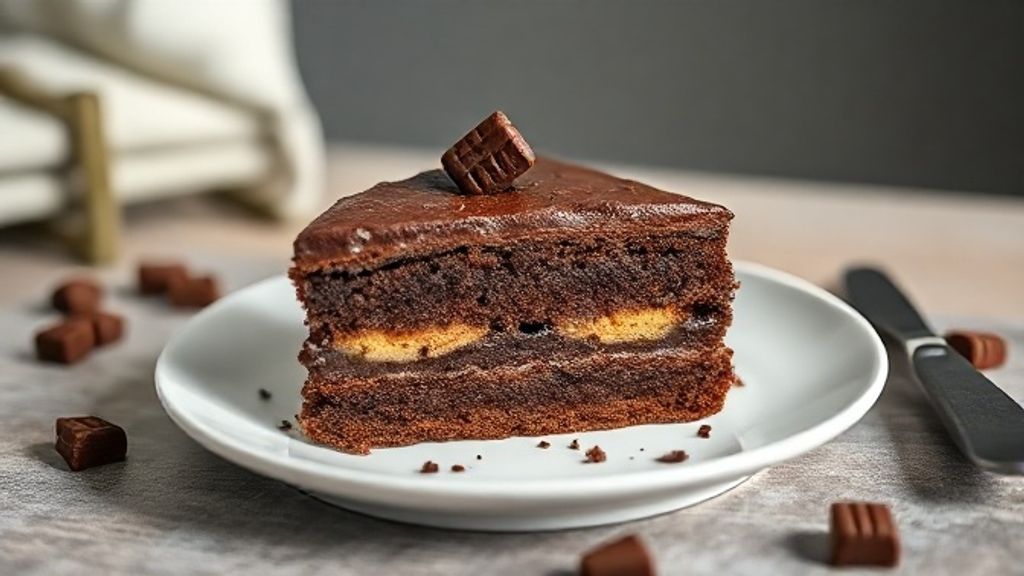 Torta gelada de bolacha de chocolate pronta, bem decorada com raspas e bolachas trituradas