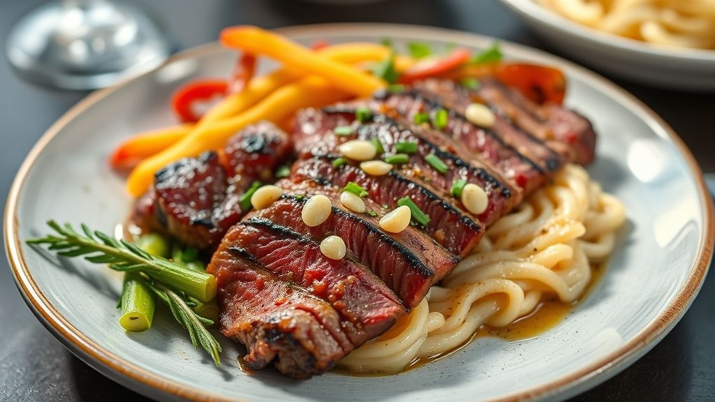 Fraldinha ao alho pronta, fatiada e suculenta, com superfície dourada e alho crocante por cima