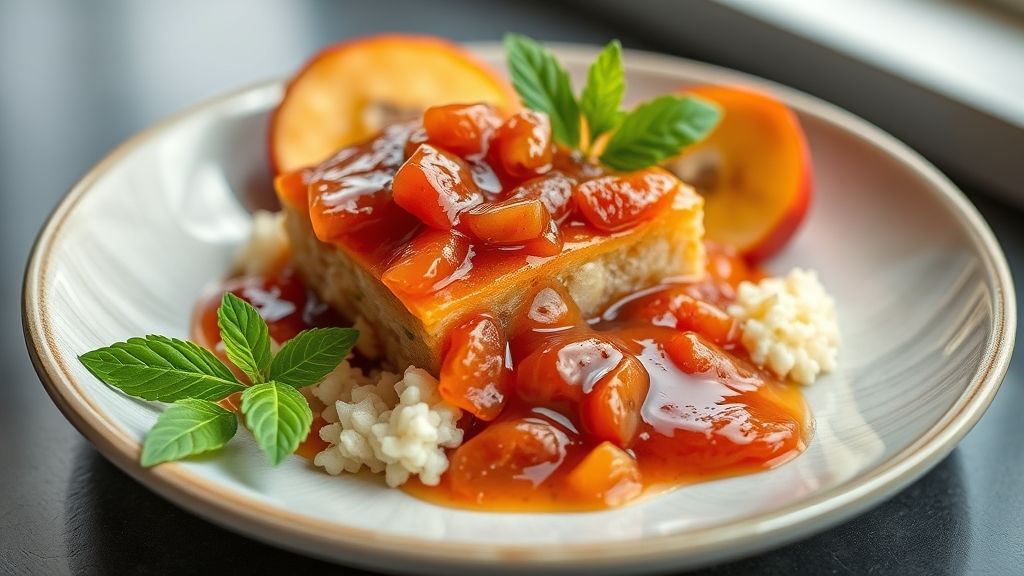 Pote de geleia de pitanga caseira com cor vermelha intensa, servido com torradas e frutas frescas
