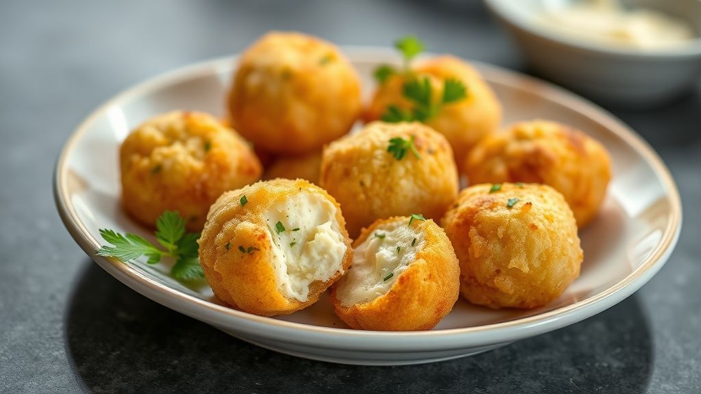 Petisco dourado e crocante de queijo coalho empanado servido com molho de acompanhamento