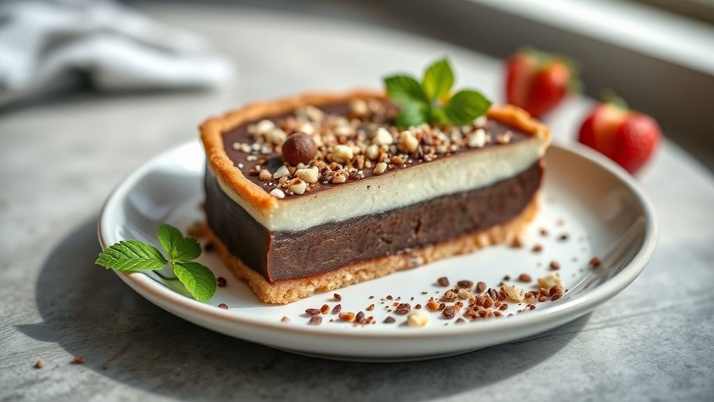 Torta de brigadeiro rápida servida em prato branco, com base crocante, recheio cremoso e cobertura de granulado de chocolate