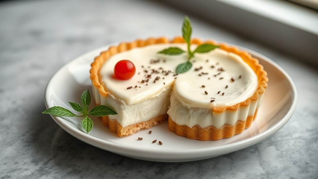 Torta de nata finalizada, cremosa e decorada com raspas de chocolate sobre prato elegante