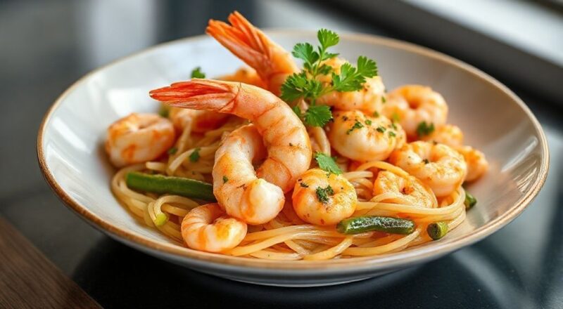 Prato de bobó de camarão cremoso servido em travessa de barro com arroz branco e coentro fresco ao redor