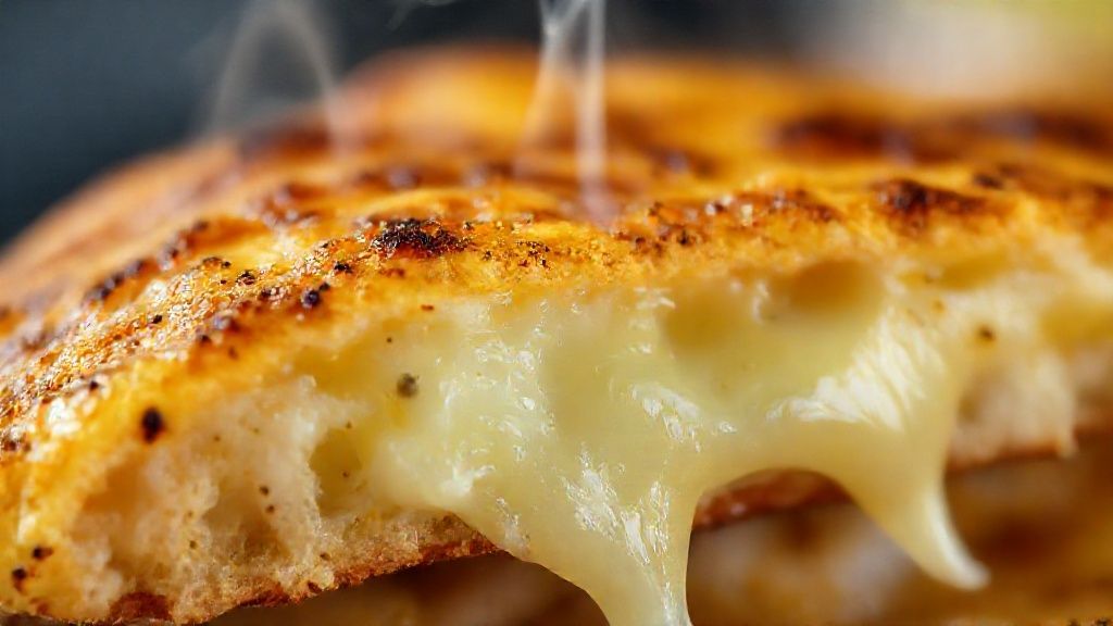 Close-up do lanche low carb gratinado com queijo derretido e textura macia