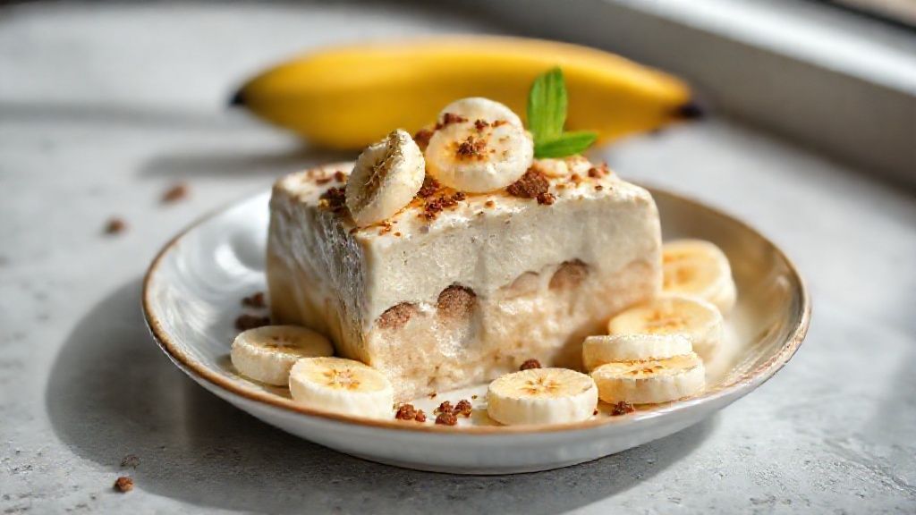 Doce de banana fit cremoso e dourado servido em pote de vidro com castanhas e raspas de coco