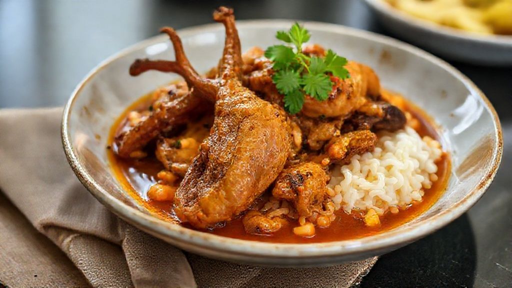 Pé de frango à moda mineira servido em cumbuca de barro com molho encorpado e temperos típicos de Minas Gerais