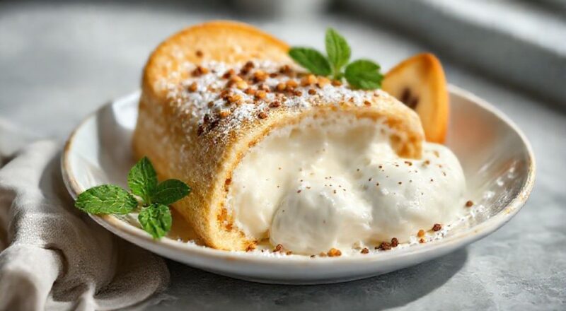 Creme de leite ninho pronto, cremoso e brilhante, servido em uma tigela branca com colher de confeiteiro