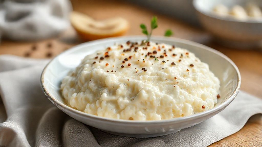 tigela de arroz doce cremoso decorado com canela em pau e pó, textura aveludada e aroma caseiro