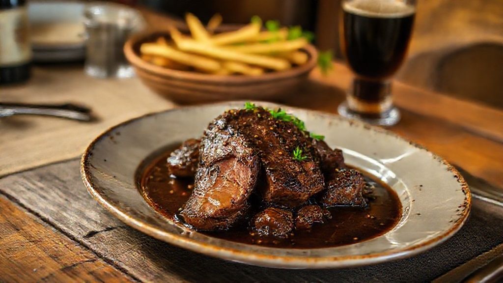 Prato de língua de boi à moda mineira servido com molho espesso e ervas frescas, receita tradicional mineira