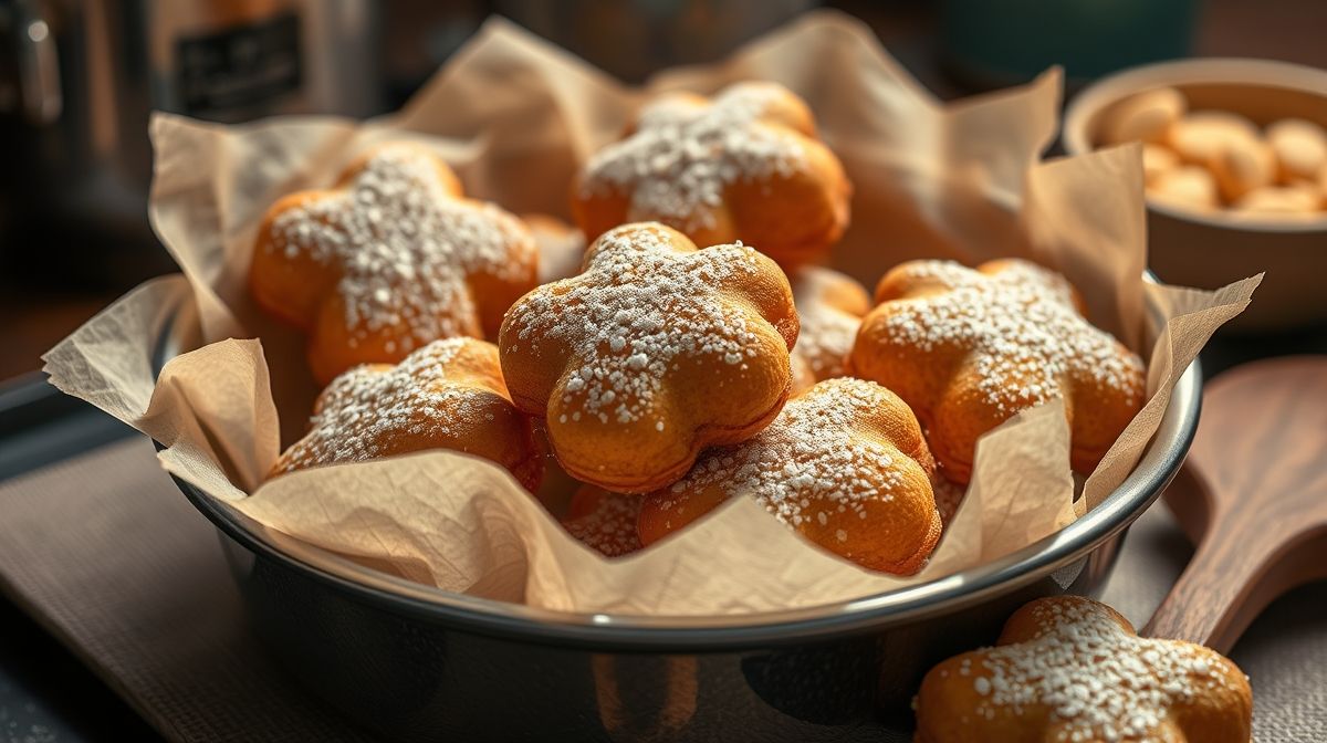Close-up de biscoitos de cerveja dourados com açúcar cristal brilhante, dispostos em uma assadeira com papel manteiga, textura crocante visível, cenário de forno e utensílios de cozinha ao fundo