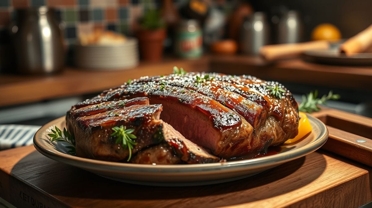 Close de bife à parmegiana recém-saído do forno, crosta crocante do empanado, queijo derretido e molho vibrante, em ambiente de cozinha caseira bem iluminada