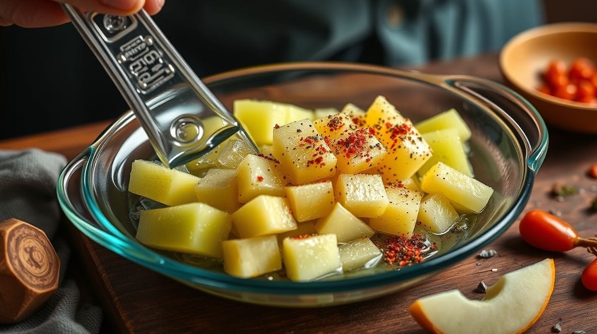 Detailed image of the preparation process of pumpkin kibbeh, showing a bowl containing hydrated bulgur wheat, pumpkin cubes, and surrounding spices in a homemade and artisanal culinary style